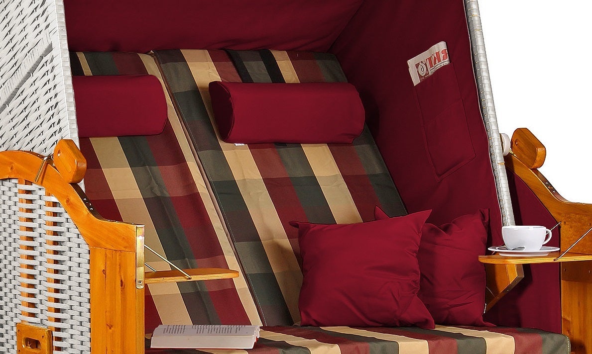 Baltic PE strandstoel, wit, bordeauxgroen design