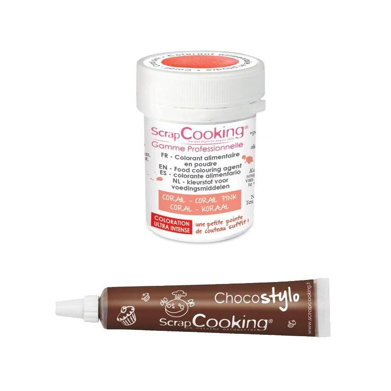 Stylo chocolat + Colorant alimentaire en poudre corail Scrapcooking