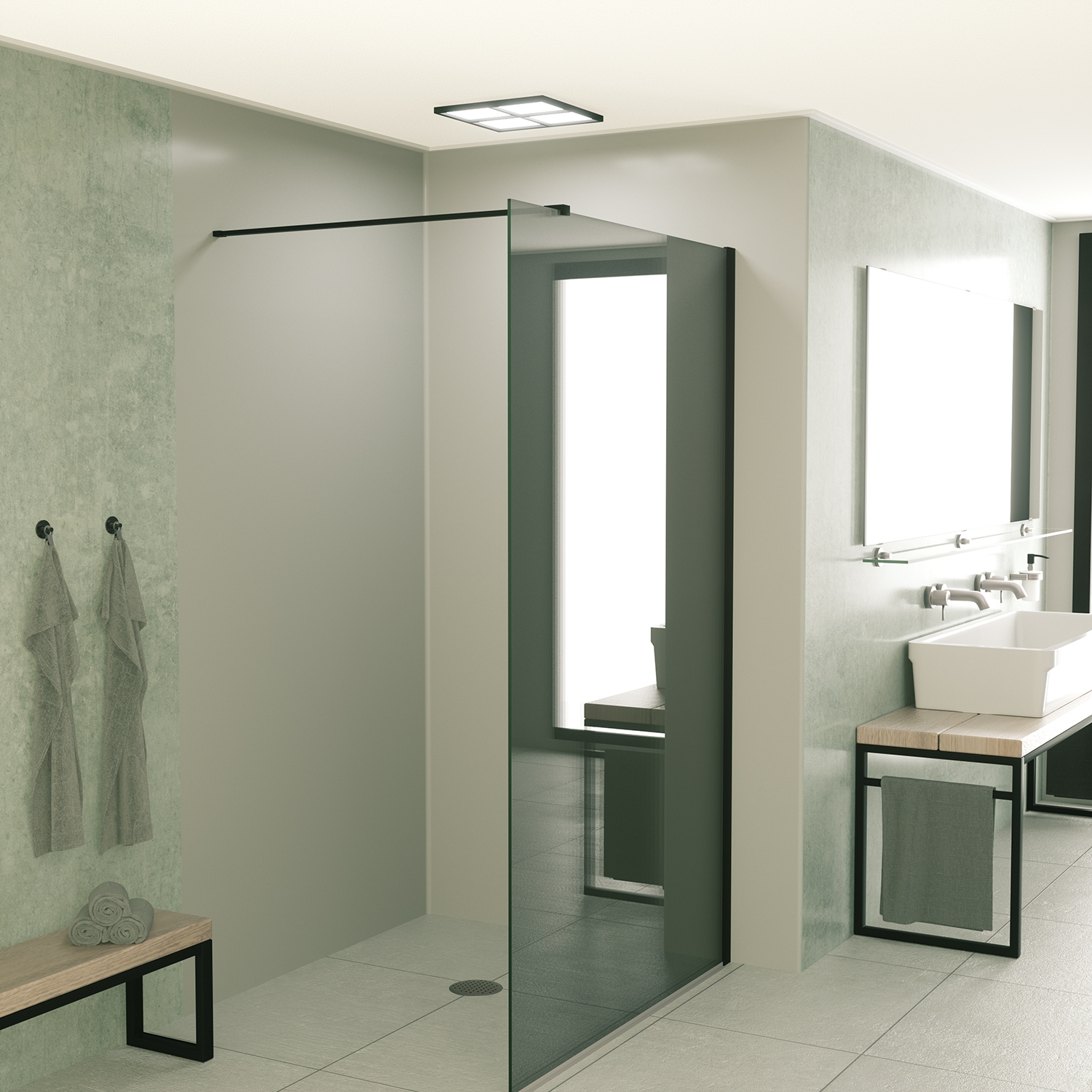 Mueller Slimline inloopdouche 110cm rookglas anti-kalk inclusief mat zwart profiel & stang