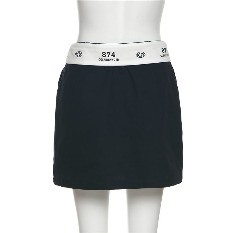 Sugarcoat - Hoge taille gevouwen nummerprint mini A-lijn rok