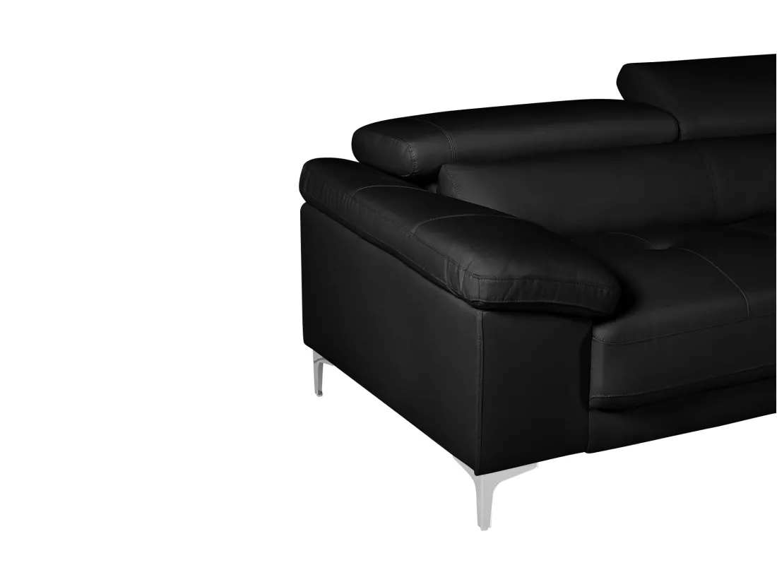 Canapé d'angle en cuir SOLANGE - Noir - Angle droit