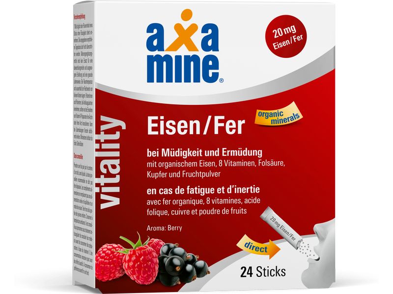 Axamine Eisen 24 Sticks Veganes Eisenpräparat mit Fruchtpulver