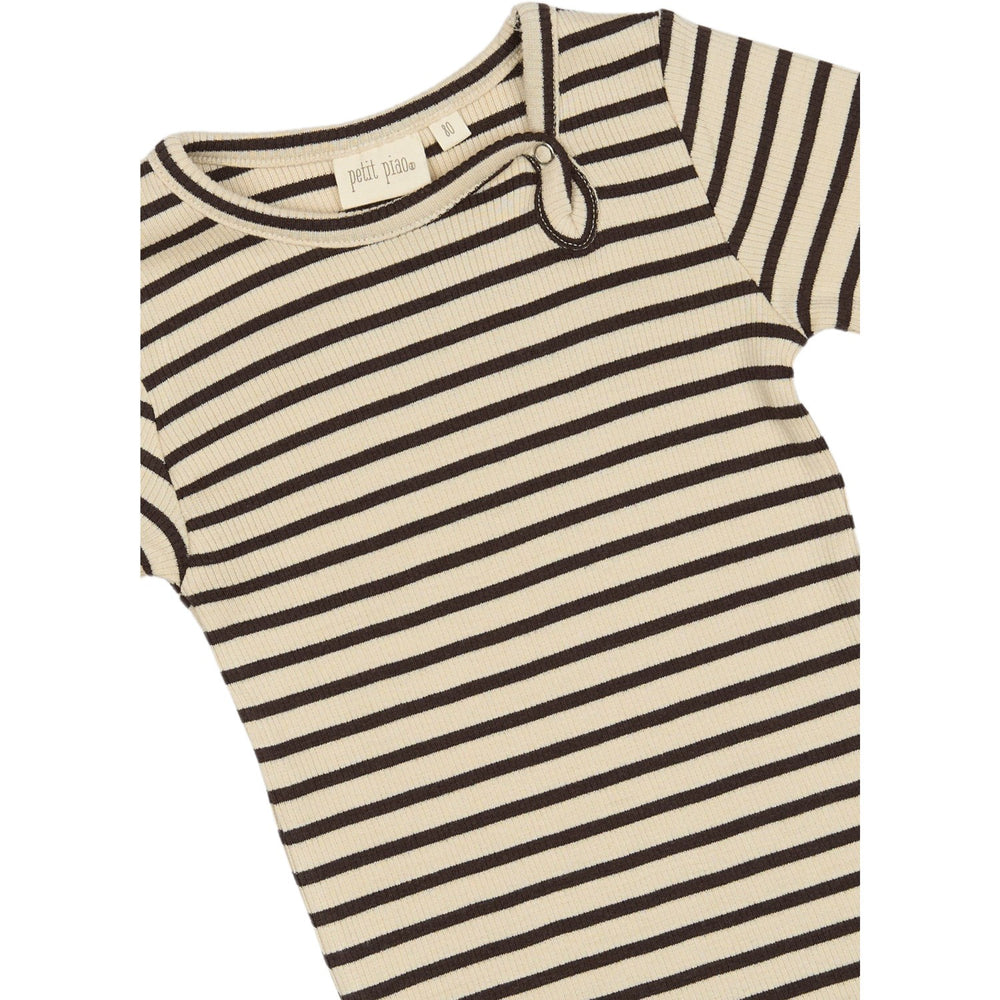 Køb Petit Piao Coffee Bean/off White Body L/S Modal Striped