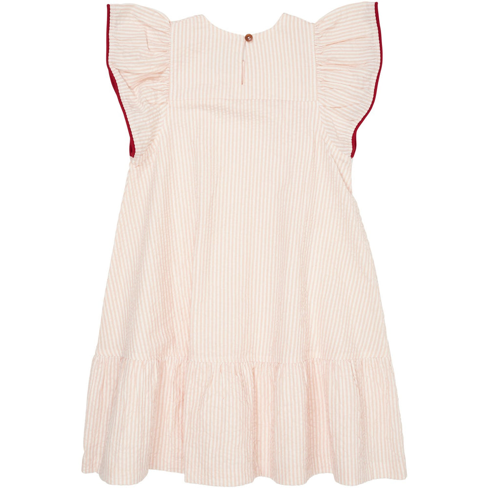 Køb COPENHAGEN COLORS Dusty Rose W Cream Stripe W. Berry Seersucker Kjole W. Flæse Ærmer