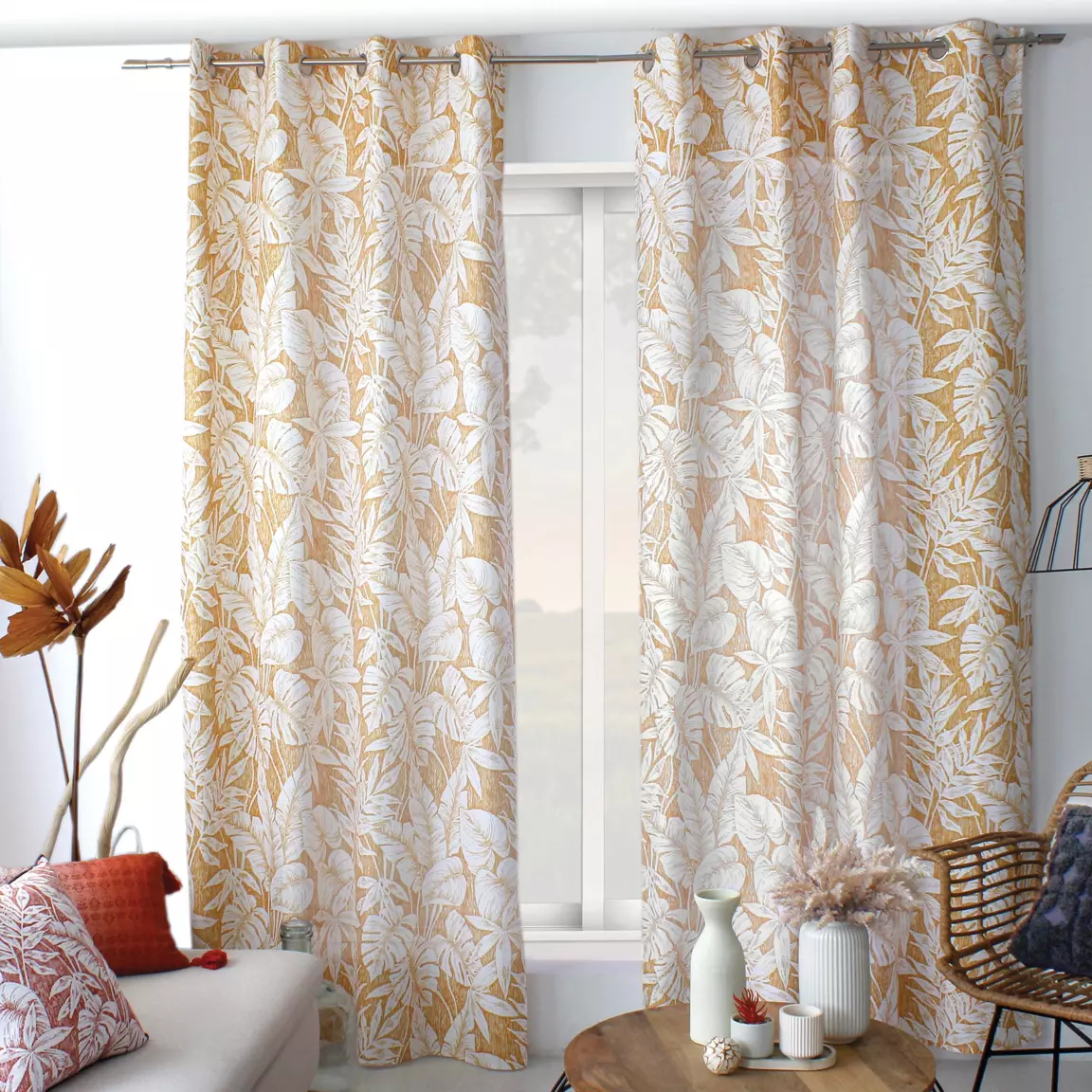 Rideau oeillets (135 x 240 cm) Bundi Jaune moutarde