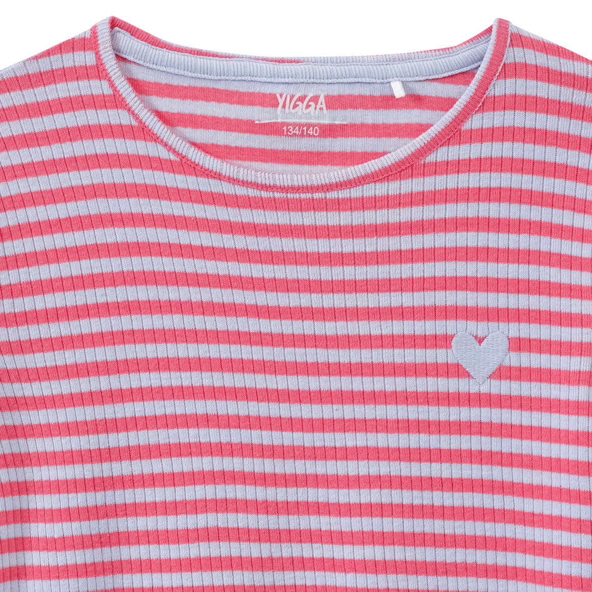 Yigga Mädchen T-Shirt mit Herz-Stickerei pink / hellblau