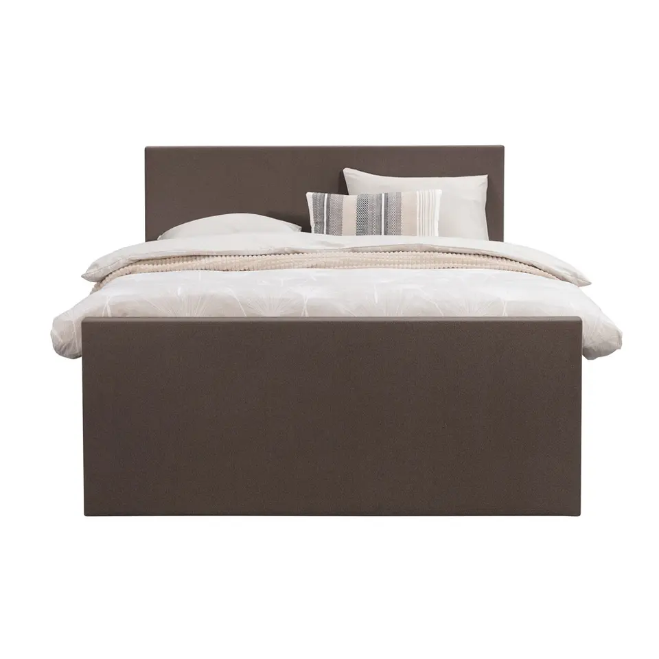 Boxspring met voetbord Liv egaal - donkerbruin - 160x200 cm - vierkante poot