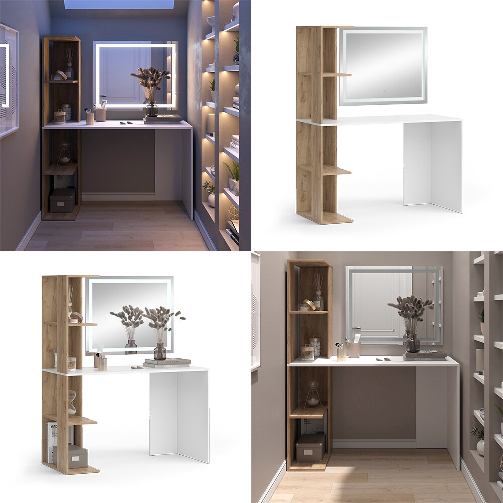Vicco Schminktisch Tower Weiß Sonoma 122 x 55 cm mit LED-Spiegel
