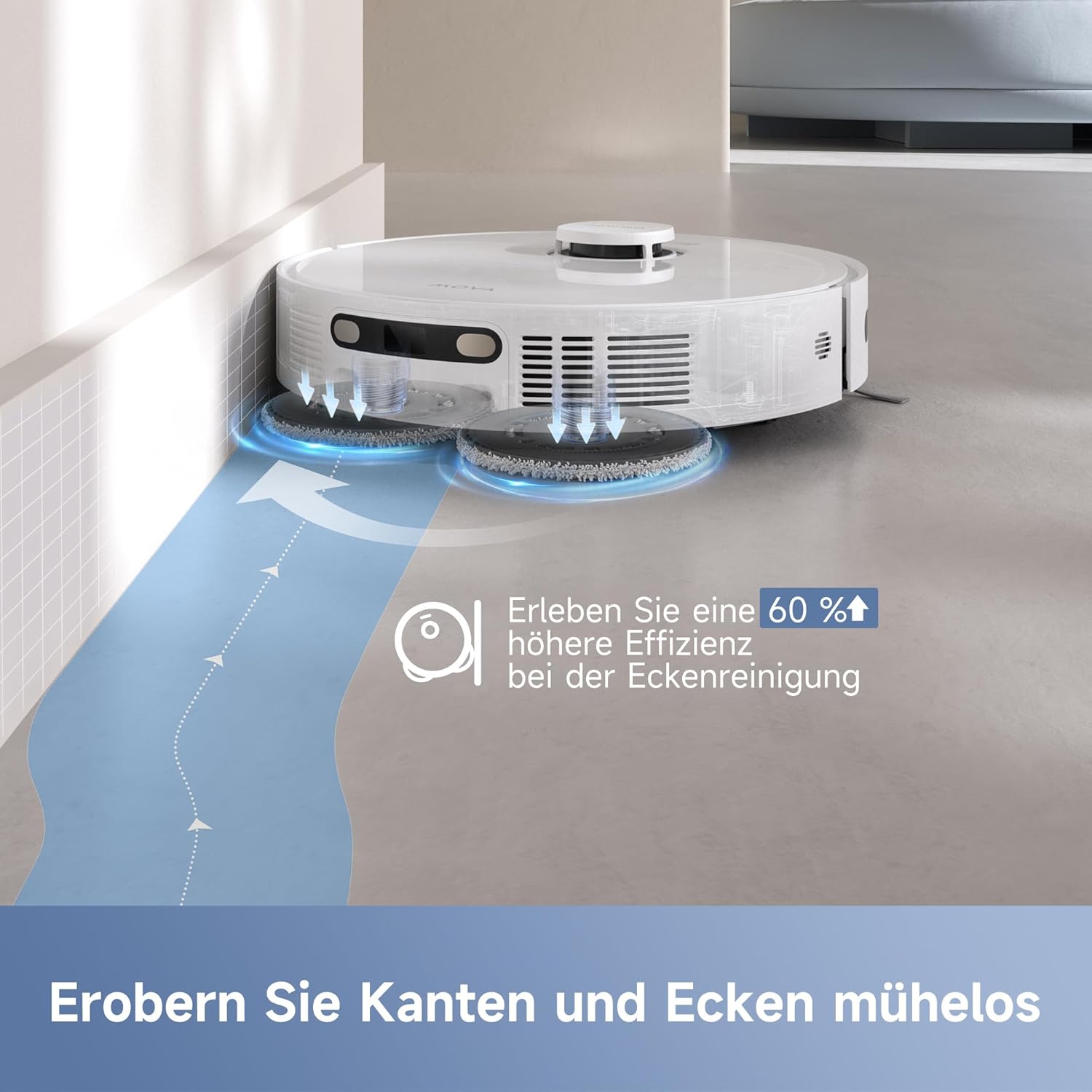 Mova E30 Ultra saugroboter mit wischfunktion, automatischer Entleerung & Mop-Selbstreinigung, 7000Pa, 10,5mm Mop-Anhebung, Robo Swing Tech, Ultraschall-Teppicherkennung, 75 Tage Hands-Off Reinigung