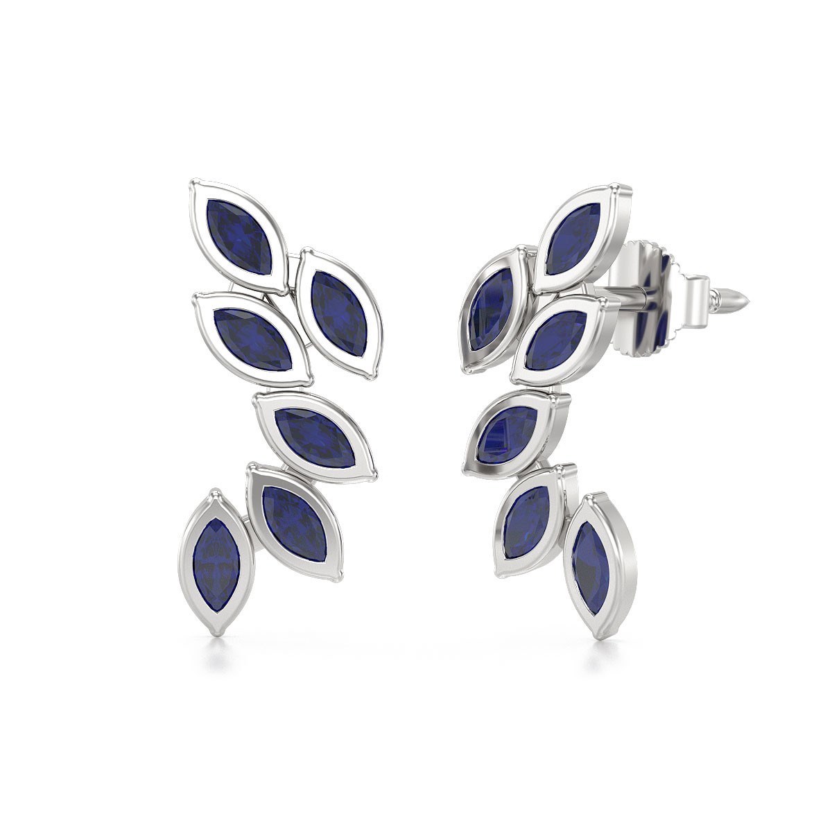 Boucles d'oreilles ADEN Or 585 Blanc et Saphir 1.71grs