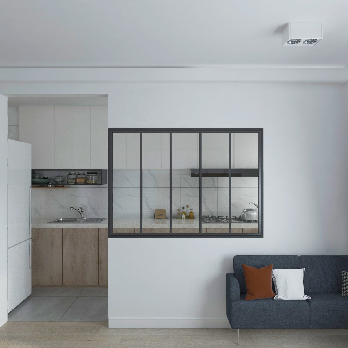 Binnenwand van glas in industriële stijl 1530x1080mm helder zwart