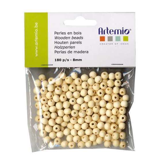 Perles rondes x180, en bois 8mm