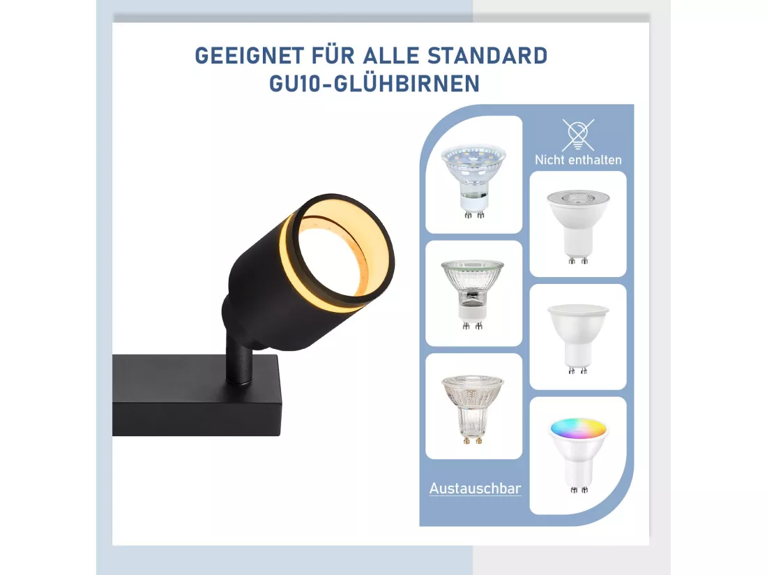 NETTLIFE Plafonnier noir moderne : 3 spots de plafond orientables en métal, plafonnier GU10, pour chambre, salle à manger, sans ampoule