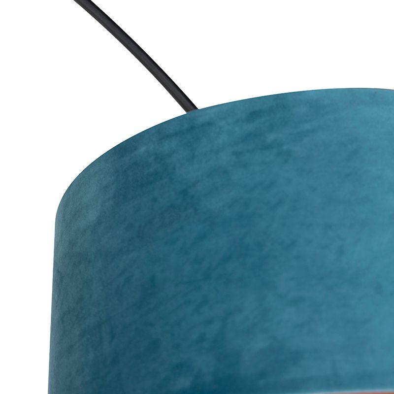 Booglamp zwart velours kap blauw met goud 50 cm - XXL