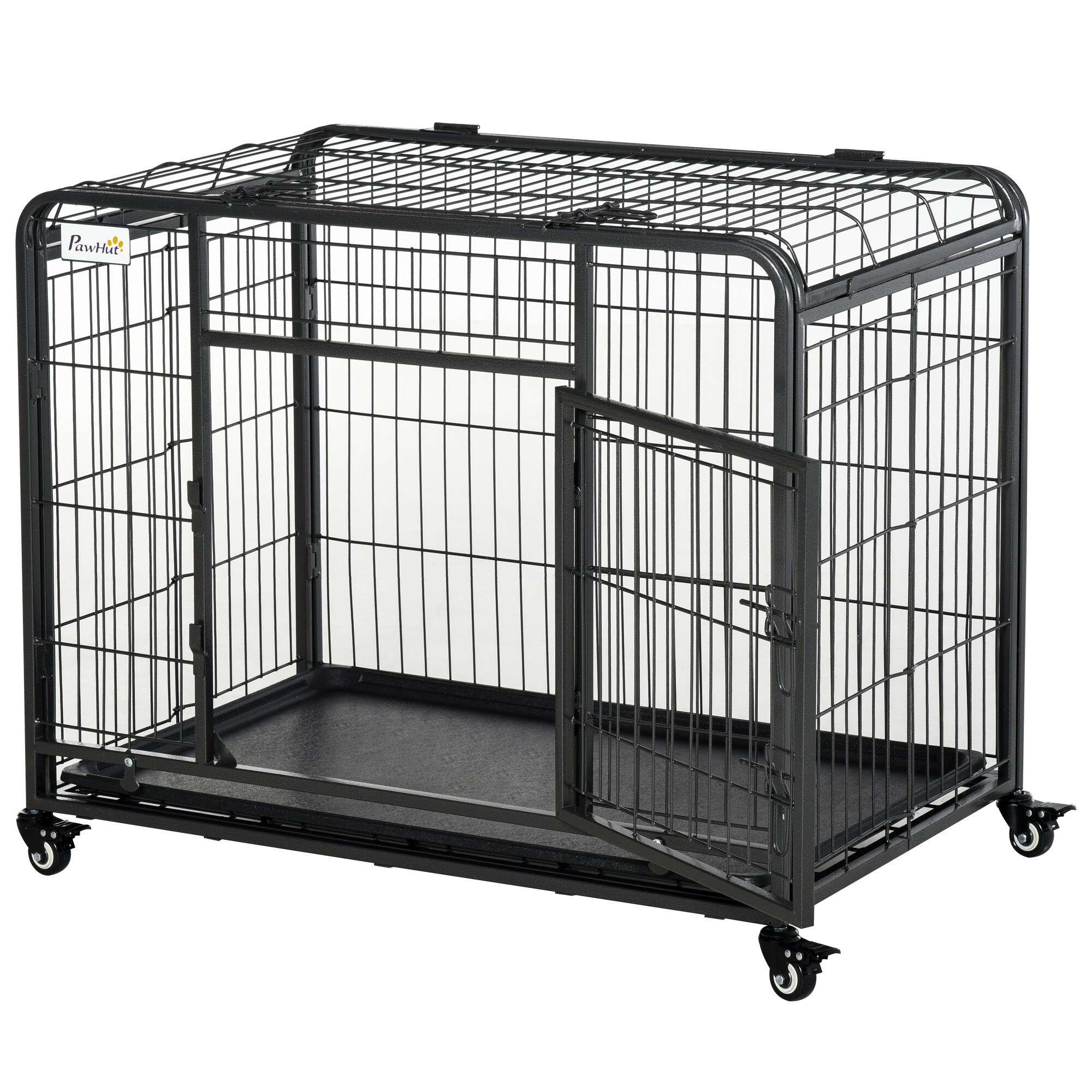PawHut Hundetransport 4 Drehrollen, davon 2 mit Bremsen,haltbare Materialien Dunkelgrau 94 x 58 x 69,5 cm (LxBxH)