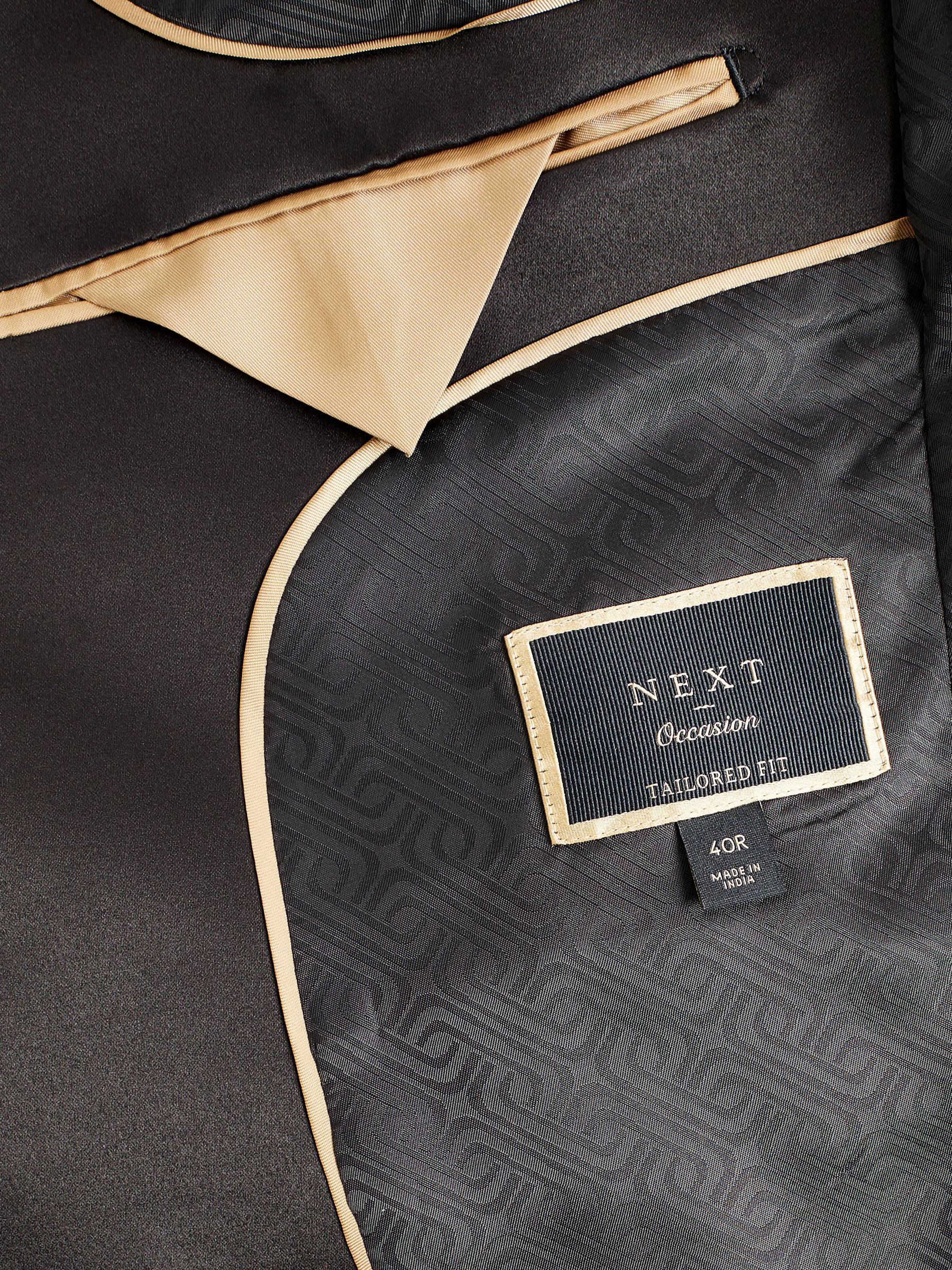 Zwart - Glanzend tailored fit smokingcolbert van wolmix