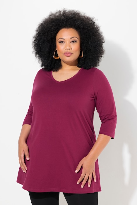 Longshirt, A-Linie, V-Ausschnitt, 3/4-Arm