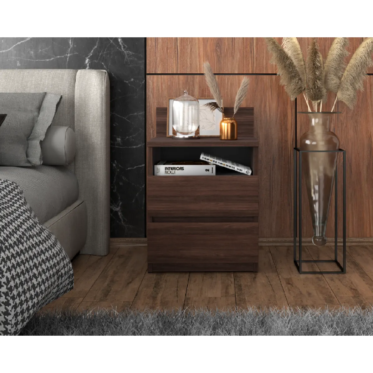 Table de Chevet Wenge - 2 Tiroirs - 40 cm
