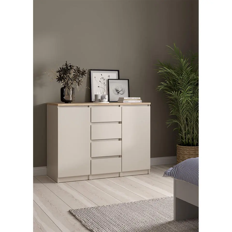 Hioshop Naia dressoir 2 deuren 4 lades eikdecor