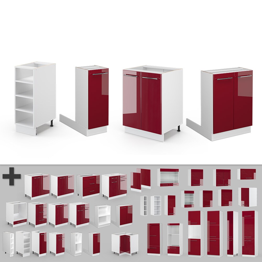 Vicco Kücheninsel Küchenblock Einbauküche Fame-Line Weiß Bordeaux-Rot 90 cm modern Hochglanz Küchen Schränke Regalunterschrank Küchenunterschrank Regalinselunterschrank Softclose-Scharnier Küchenmöbel