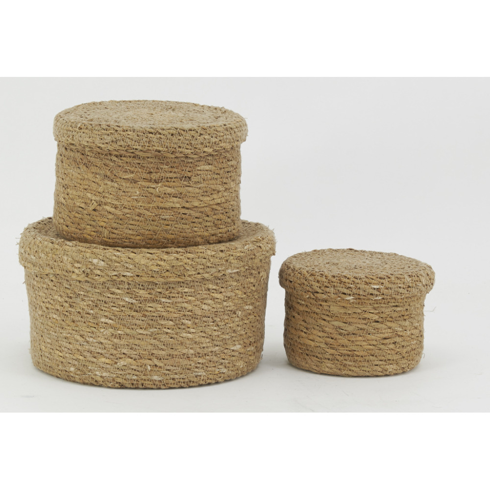Boites rondes en jonc naturel (lot de 3)