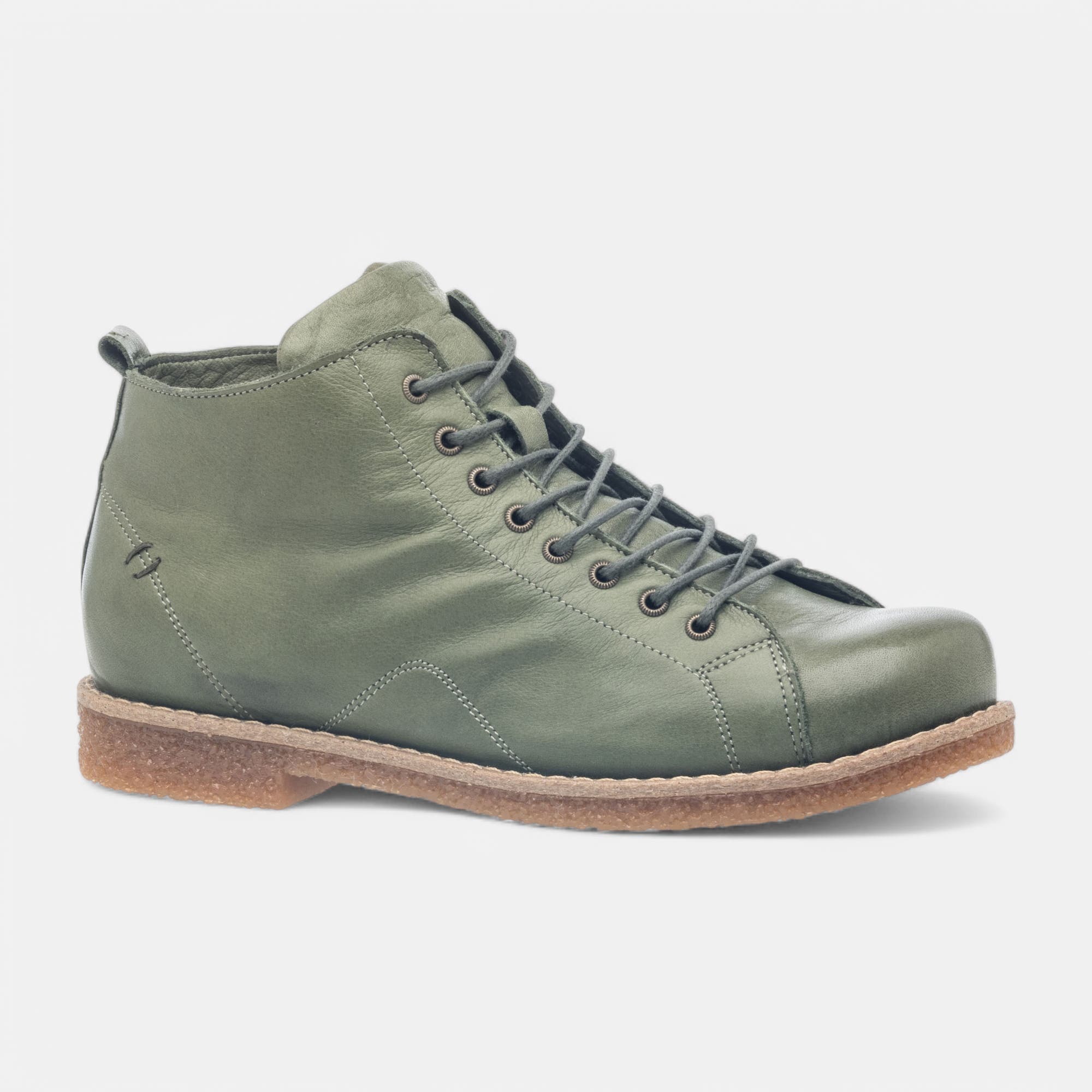 Bottines à lacets Femme en cuir kaki