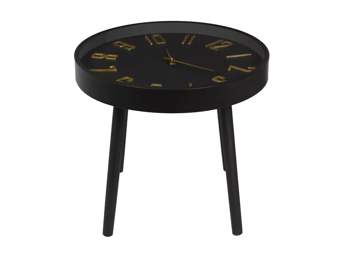 ORLAR - Table d'Appoint Horloge Silencieuse Ø50cm Noir et Or