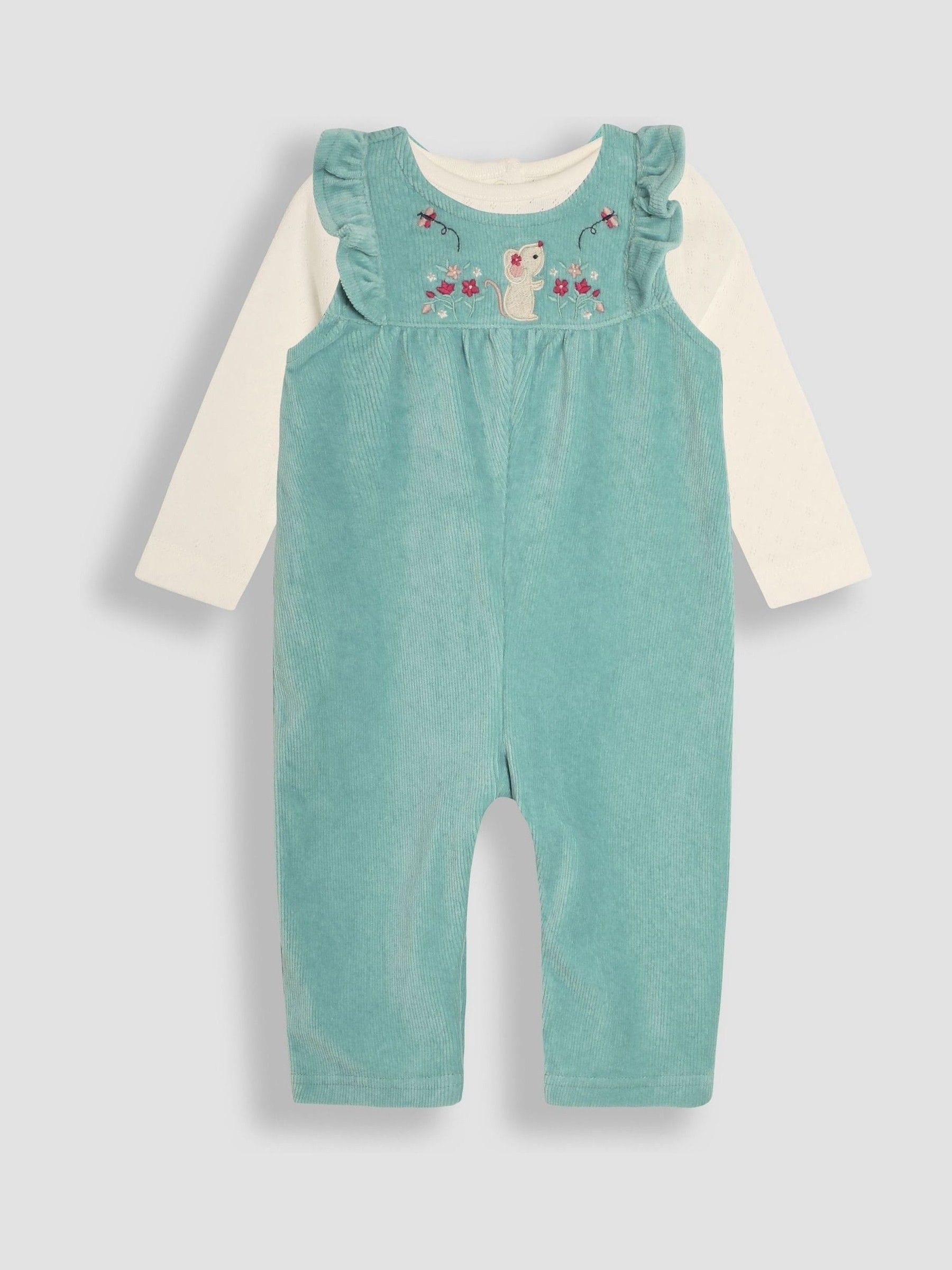 JoJo Maman Bébé Mouse Appliqué Velour Dungarees and Top Set