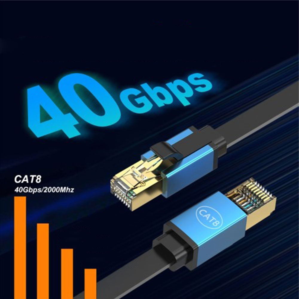 (3m) 40 Gigabit CAT 8 Ethernet LAN RJ45 Netzwerk Flachbandkabel mit Kupfer-Kern - Schwarz / Gold