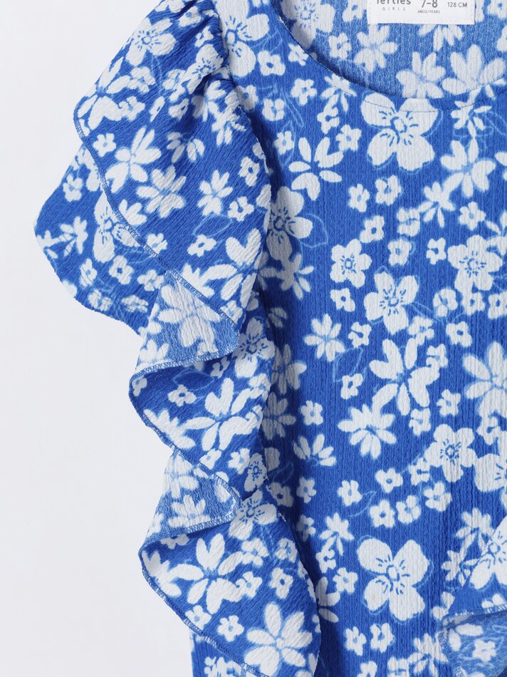 Blusa estampada com babados - Azul
