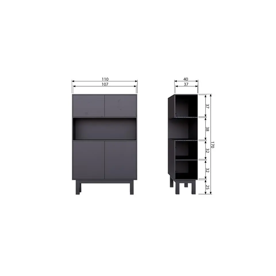 WOOOD Finca Buffetkast - Grenen - Zwart - 170x110x40