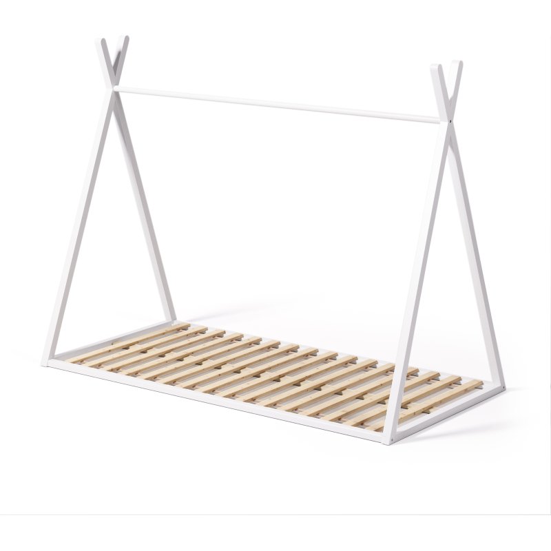 Lit tipi Maralis en bois de hêtre avec finition blanche pour matelas de 90 x 190 cm