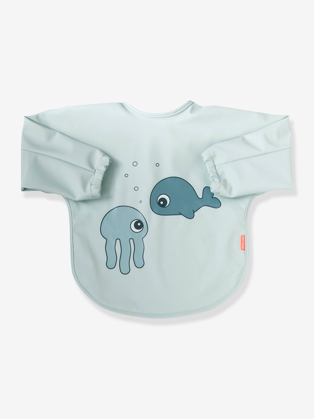 Babador de manga comprida Sea Friends da marca DONE BY DEER, em amarelo escuro liso com estampa.