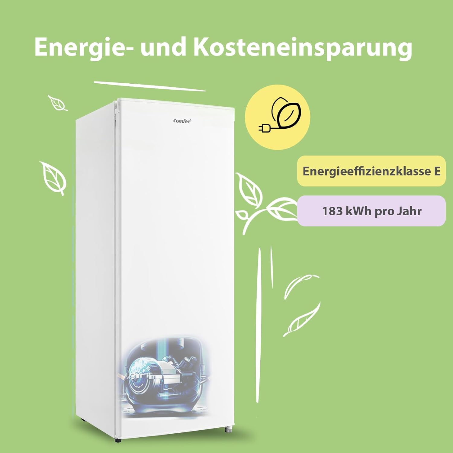 RCU160WH2(E) Gefrierschrank/142cm hoch/160L Gefrierteil/183 kWh/Jahr/Türanschlag wechselbar/Hochwertiger GMCC-Kompressor/Temperaturregelung/Verstellbare Standfüße/Weiß