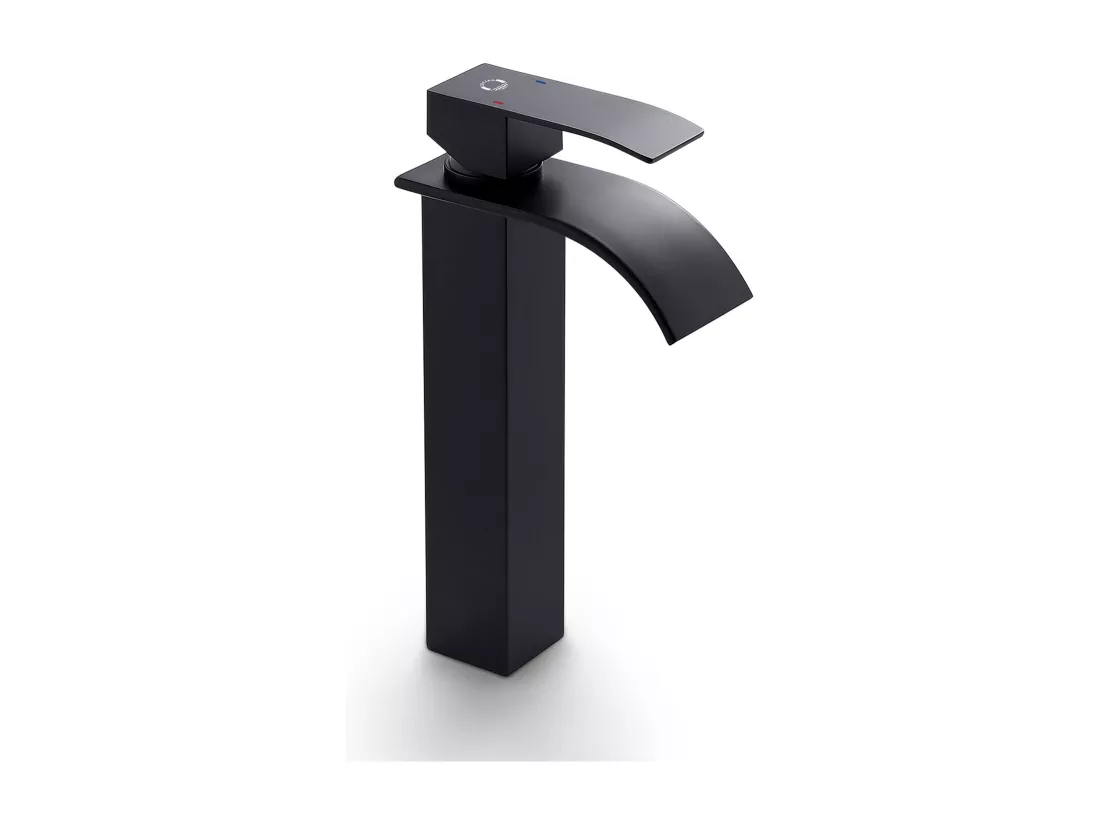 Cecipa max 2PCS Noir Robinet Cascade avec Haut Bec Mitigeur Lavabo Haut Mono-trou Robinetterie Lave-mains avec Levier Unique en Cuivre,EU Modèle
