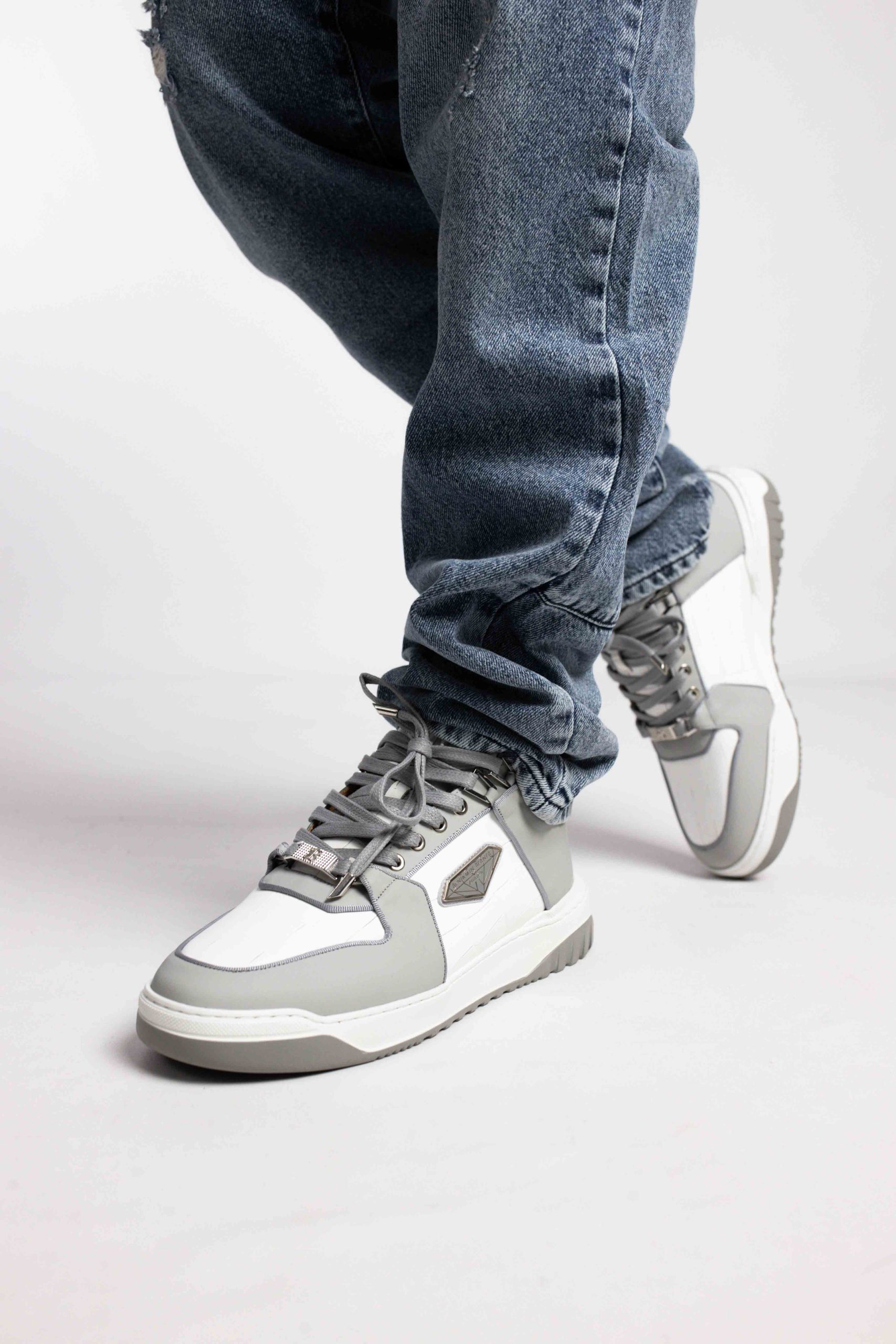 Benjamin Berner Low-Top Sigma White Matt Crocodile Ice Grey Matt Nappa