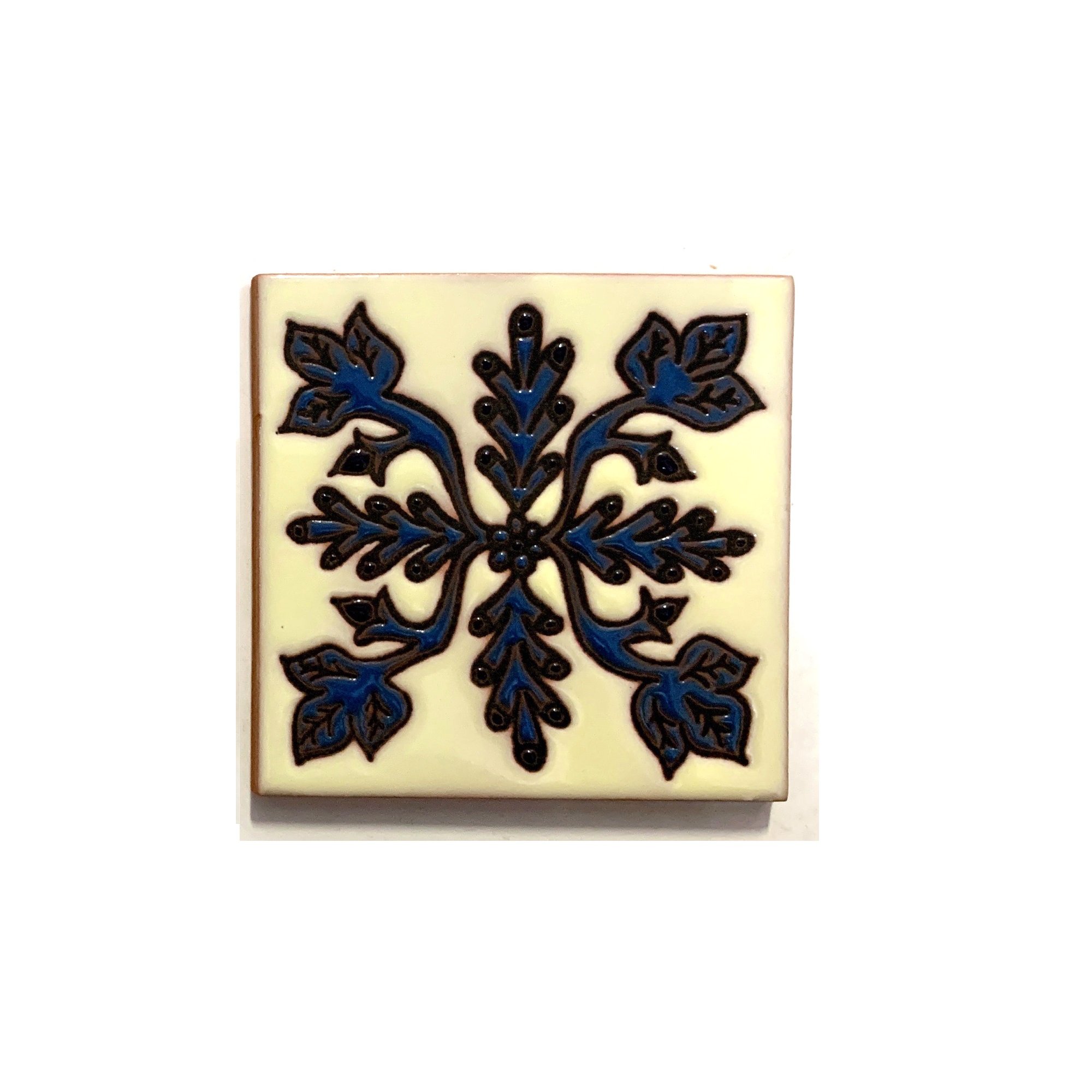 Reliefkachel 'Ornament', creme, blau, B 10 cm, L 10 cm, H 0,5 cm von fischer's lagerhaus