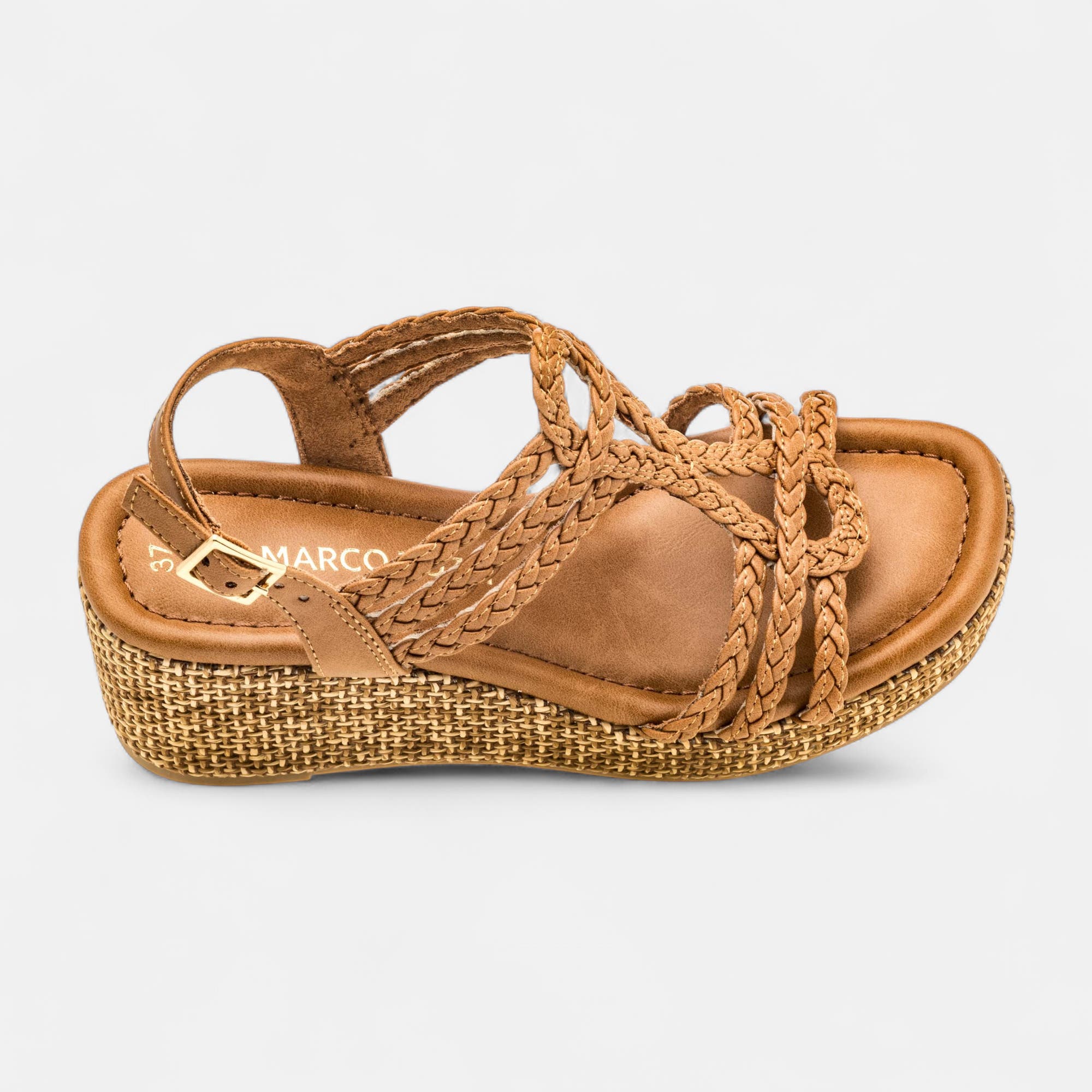Nu-pieds à talon compensé Femme cognac