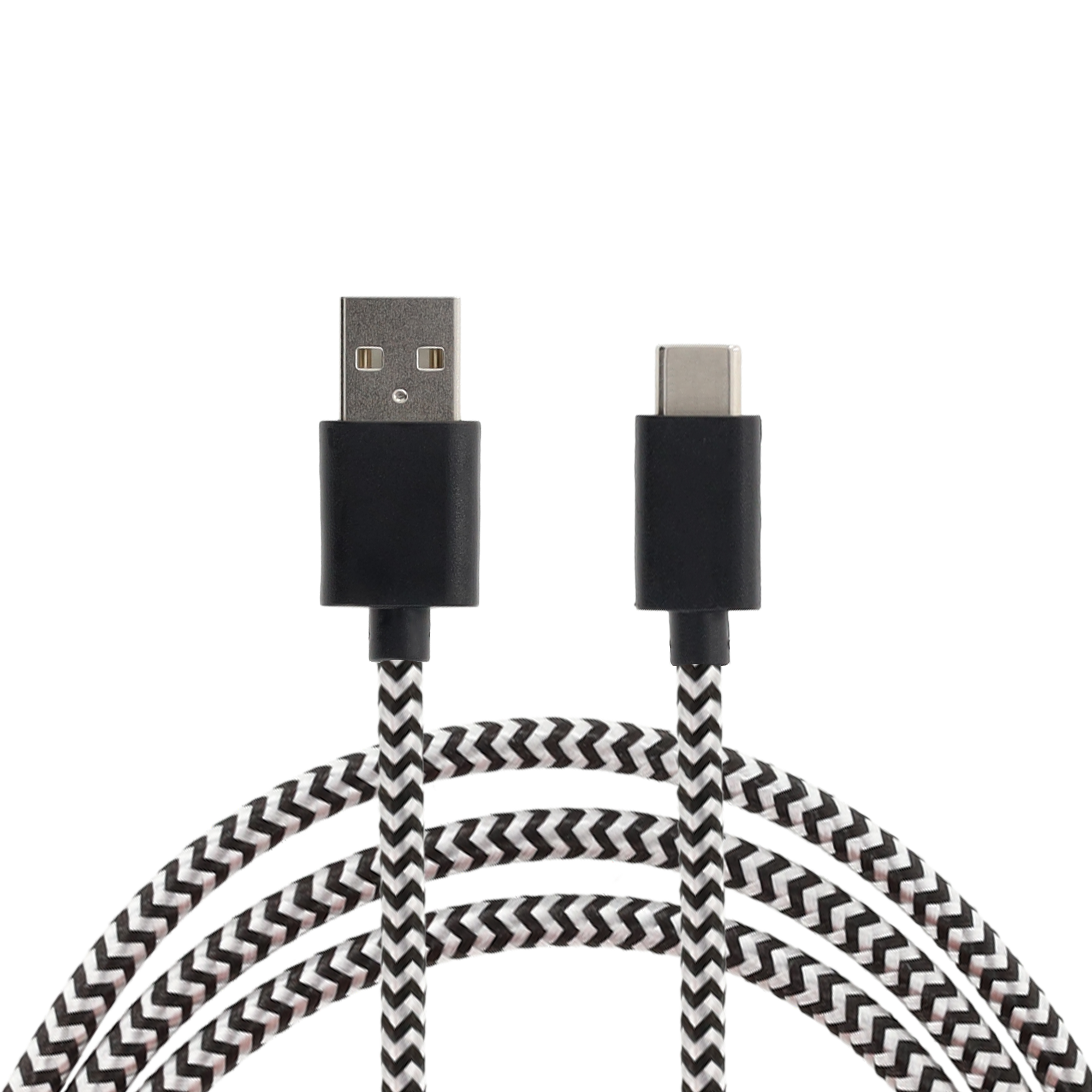 (20cm/3A) USB A auf USB C Ladekabel Nylon Datenkabel - Schwarz / Weiss