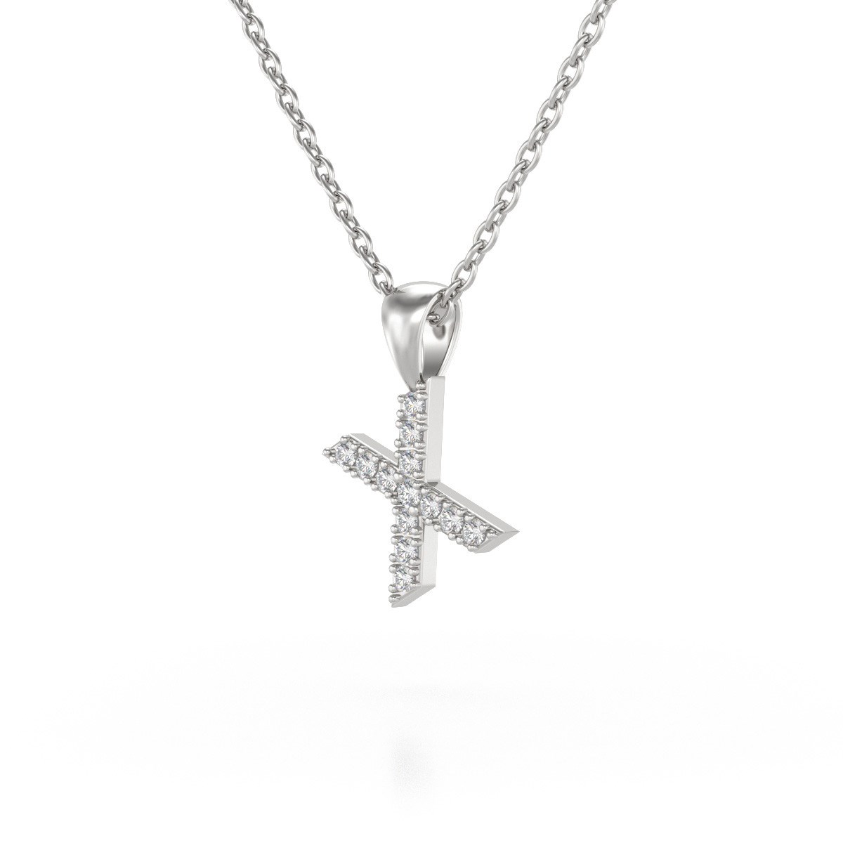 Collier Pendentif ADEN Lettre X Or 750 Blanc Diamant Chaine Or 750 incluse 0.72grs