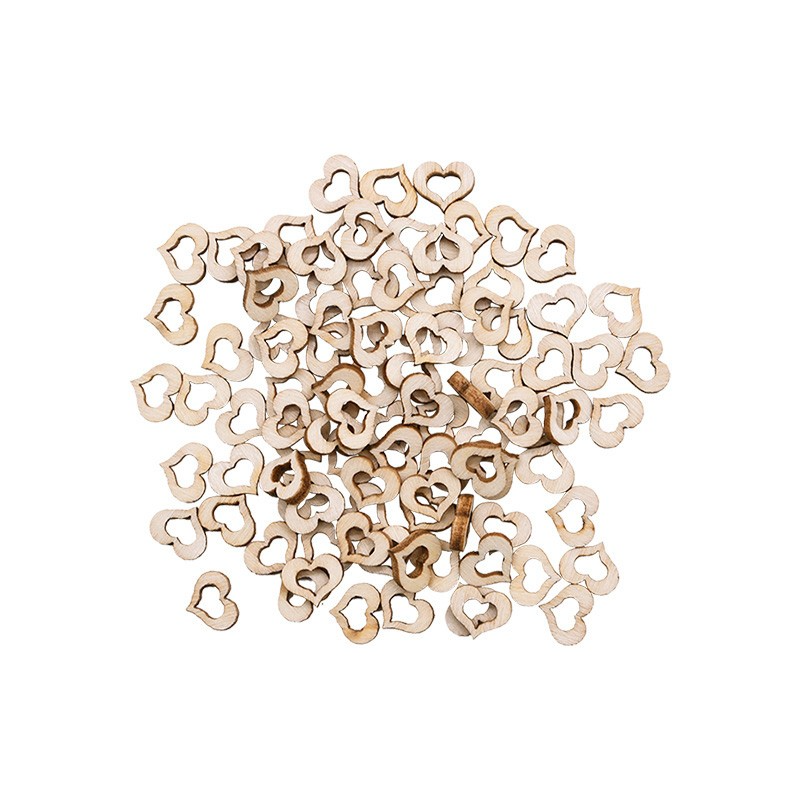 (100er Set) 10mm Deko Holz Herzen Tischdekoration Hochzeit / Party / Geburtstag - Braun