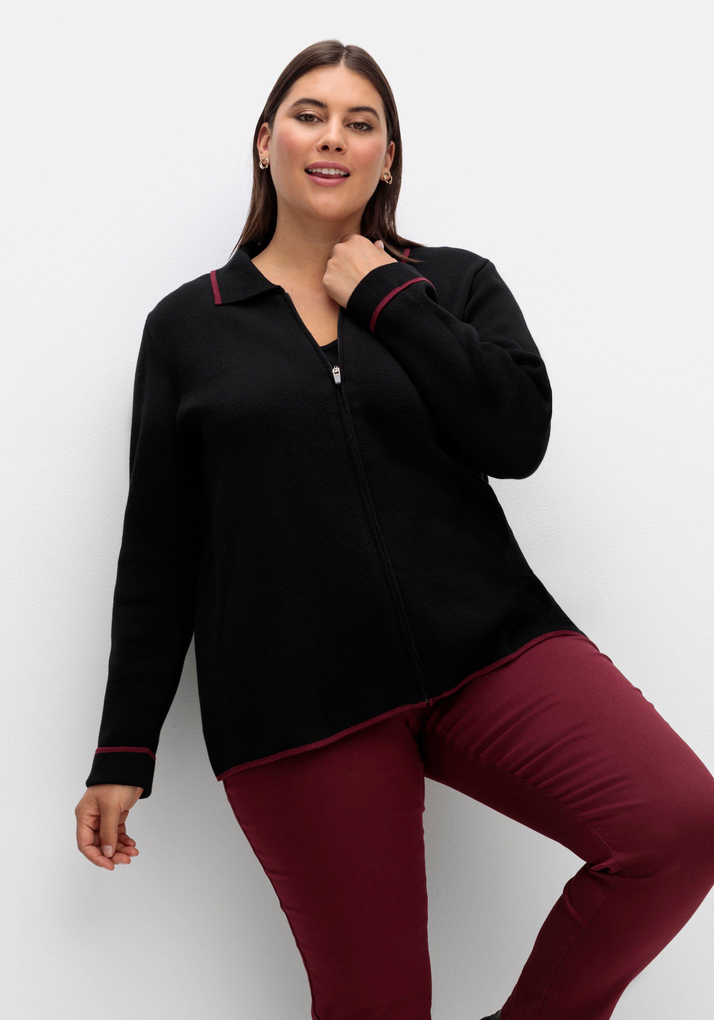 Strickjacke mit Polokragen und Reißverschluss