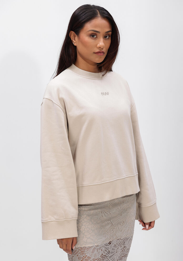 beige olaf hussein sweater wmn retro logo crewneck