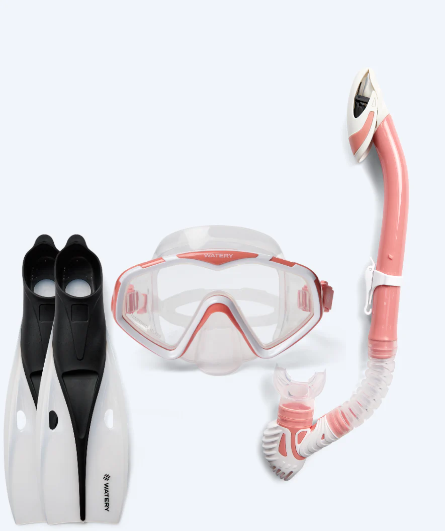 Watery snorkelsæt til voksne (fra 15 år) - Leach/Breeve - Hvid/lyserød
