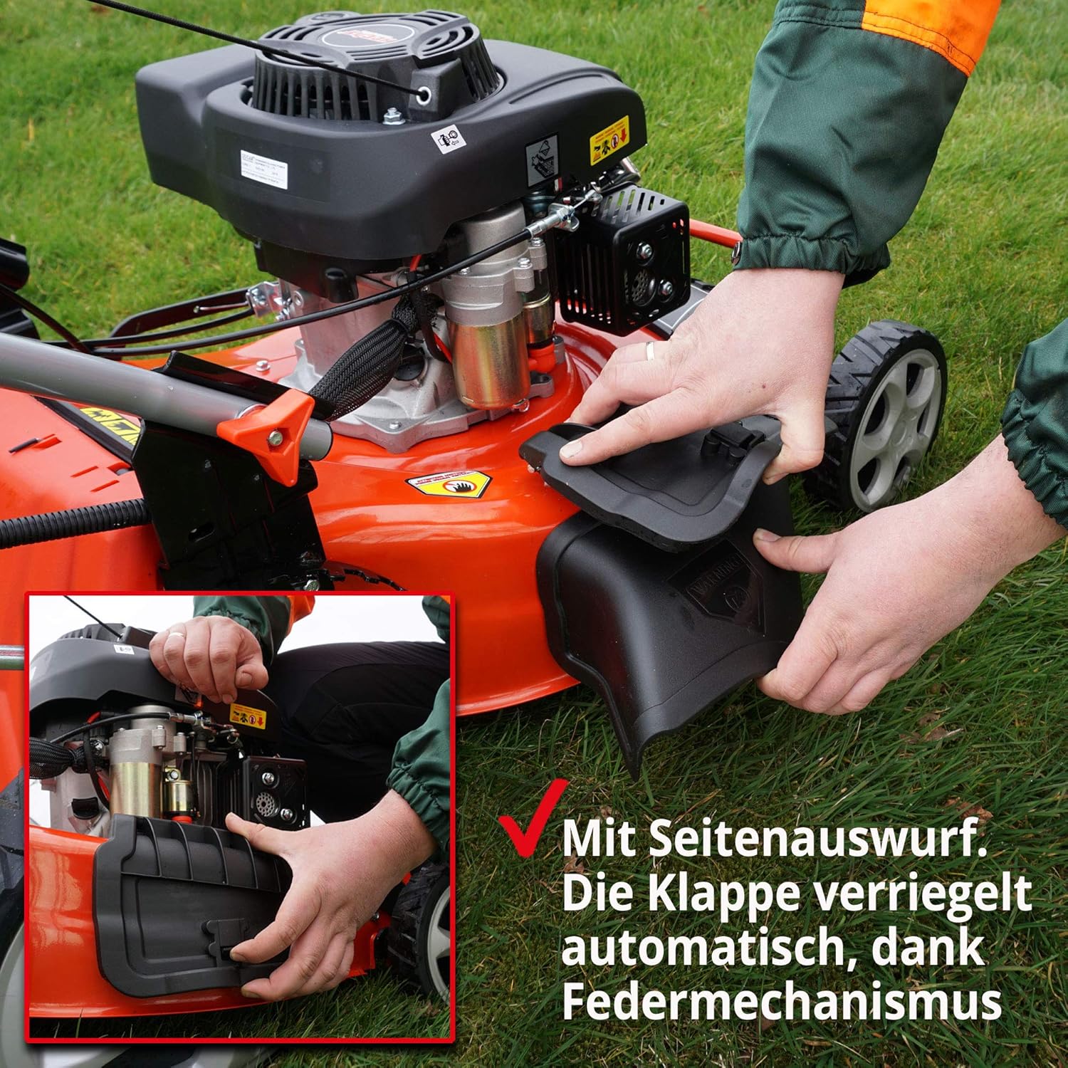 HECHT 5-IN-1 Benzin Rasenmäher – leistungsstarker 4 Takt Eco Motor - Mit Radantrieb – Elektrostart – 46 cm Schnittbreite – bis 1200m² – patentierte Räder mit Extra Grip – Mulchmäher, Rasenmäher Benzin