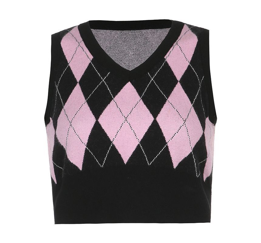 Genrovia - Argyle Print Gebreid Vest