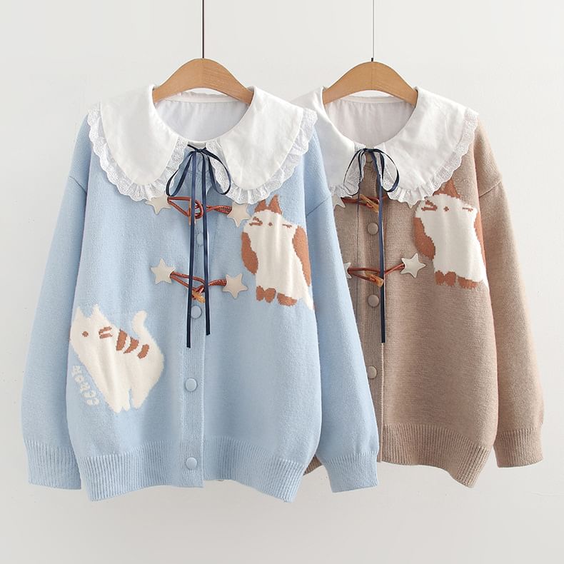Suzette - Effen overhemd met lange mouwen / Kattenjacquardvest