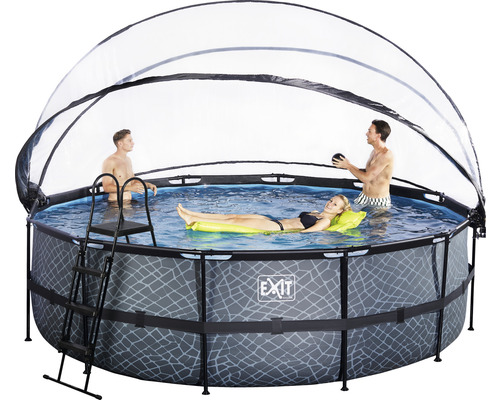 EXIT StonePool ronde opzetzwembadset, Ø 488x122 cm, inclusief zandfiltersysteem, afdekking & ladder, steenlook