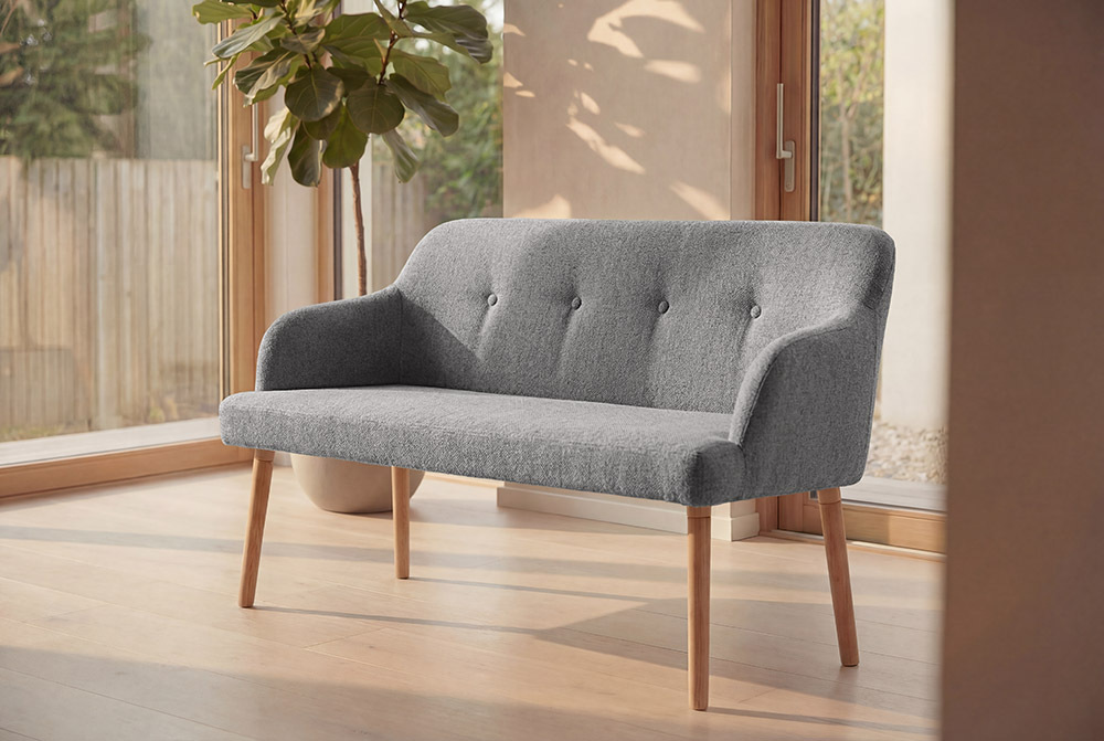 Nordische Sitzbank SCANDINAVIA MEISTERSTÜCK 115cm grau natur Massivholz mit Armlehne