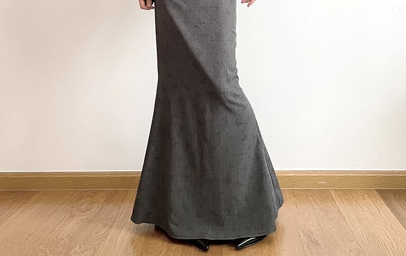GAGAO - Maxi-rok met hoge taille en vlinderprint en strassaccenten